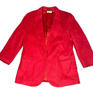 Vintage L.L. Bean Women's 12 Petite Red Single-Breasted Notch Lapel‎ Wool Blazer